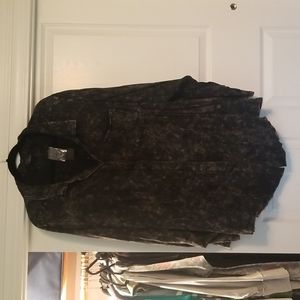 Black acid wash button up blouse
